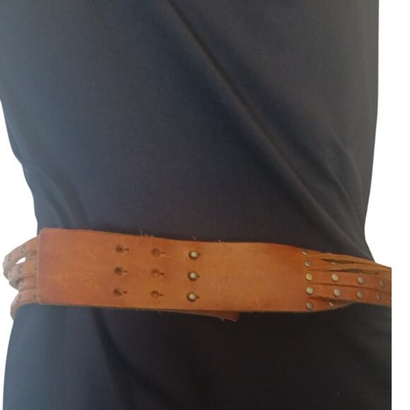 Boho 5 strand studded Leather Belt Brown OS - Picture 2 of 4